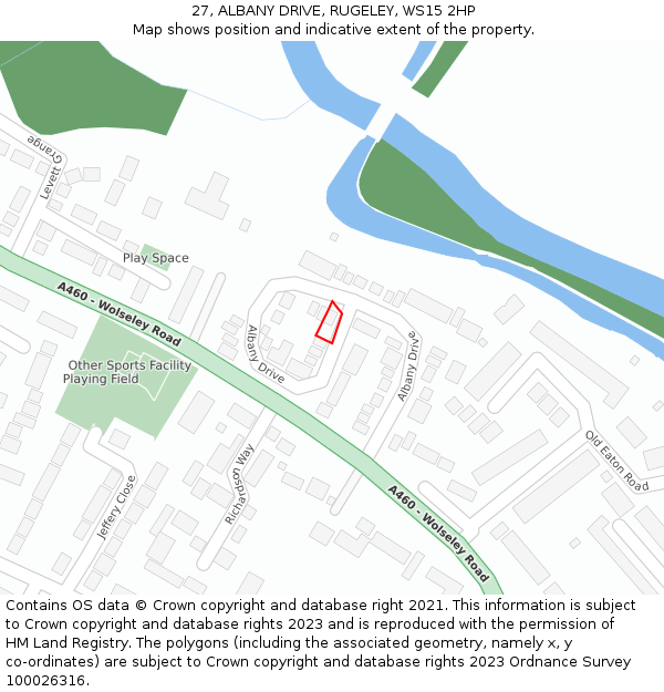 27, ALBANY DRIVE, RUGELEY, WS15 2HP: Location map and indicative extent of plot