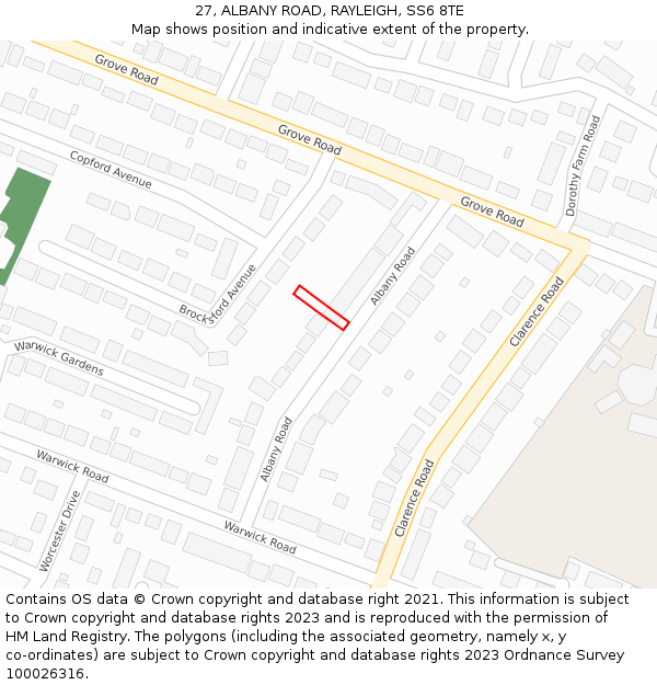 27, ALBANY ROAD, RAYLEIGH, SS6 8TE: Location map and indicative extent of plot