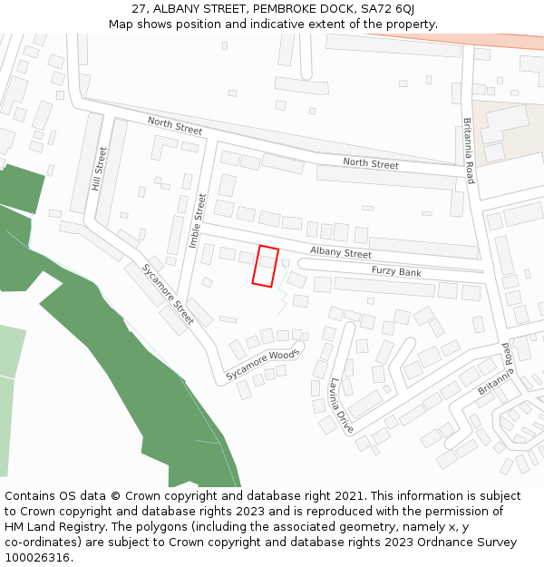 27, ALBANY STREET, PEMBROKE DOCK, SA72 6QJ: Location map and indicative extent of plot