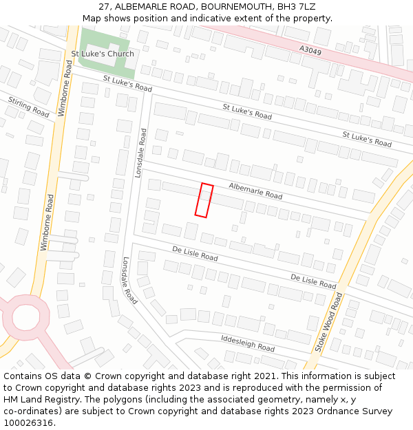 27, ALBEMARLE ROAD, BOURNEMOUTH, BH3 7LZ: Location map and indicative extent of plot