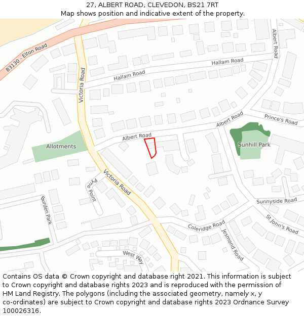 27, ALBERT ROAD, CLEVEDON, BS21 7RT: Location map and indicative extent of plot