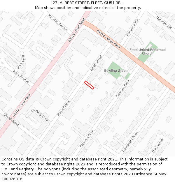 27, ALBERT STREET, FLEET, GU51 3RL: Location map and indicative extent of plot