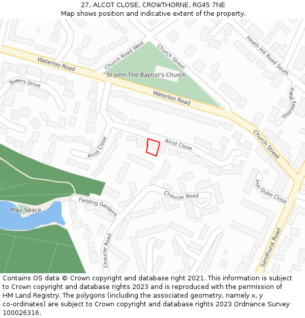 27, ALCOT CLOSE, CROWTHORNE, RG45 7NE: Location map and indicative extent of plot