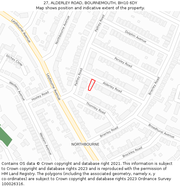 27, ALDERLEY ROAD, BOURNEMOUTH, BH10 6DY: Location map and indicative extent of plot