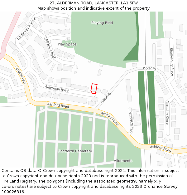 27, ALDERMAN ROAD, LANCASTER, LA1 5FW: Location map and indicative extent of plot