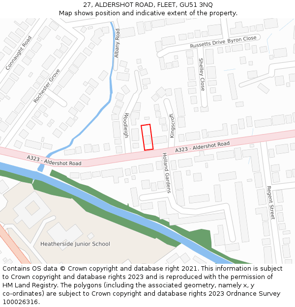 27, ALDERSHOT ROAD, FLEET, GU51 3NQ: Location map and indicative extent of plot