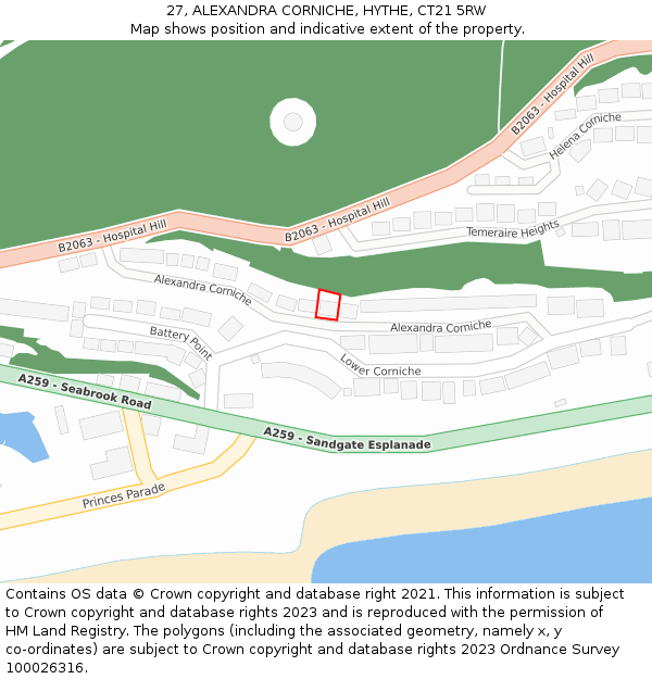 27, ALEXANDRA CORNICHE, HYTHE, CT21 5RW: Location map and indicative extent of plot