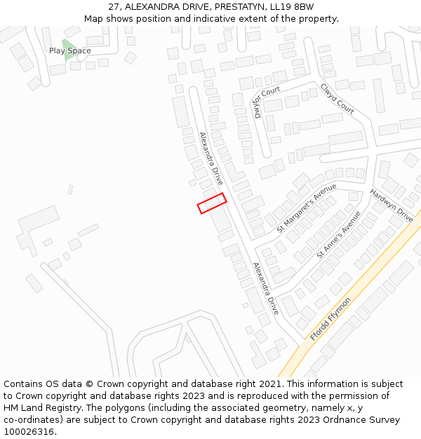 27, ALEXANDRA DRIVE, PRESTATYN, LL19 8BW: Location map and indicative extent of plot