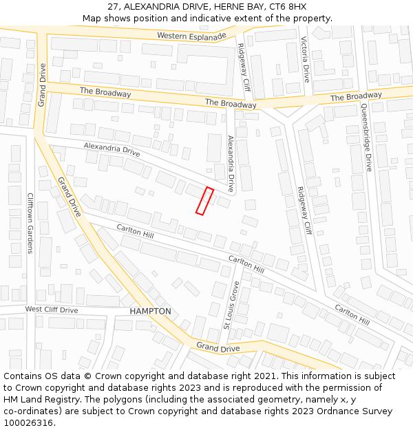 27, ALEXANDRIA DRIVE, HERNE BAY, CT6 8HX: Location map and indicative extent of plot