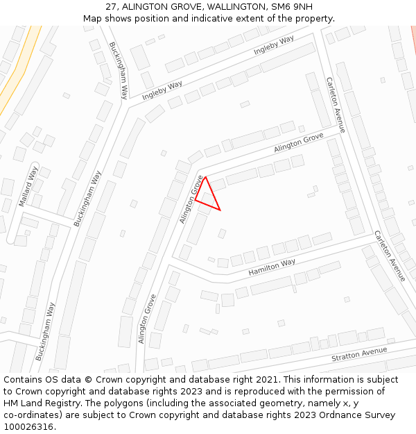 27, ALINGTON GROVE, WALLINGTON, SM6 9NH: Location map and indicative extent of plot