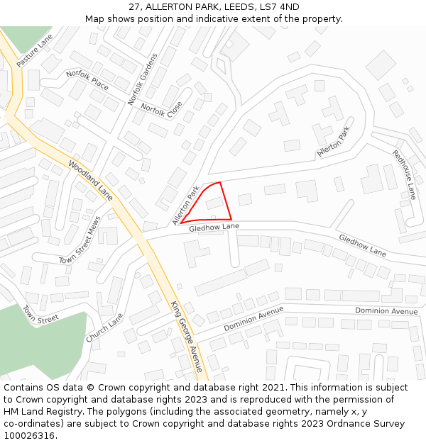 27, ALLERTON PARK, LEEDS, LS7 4ND: Location map and indicative extent of plot