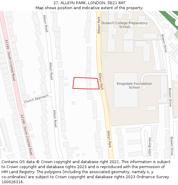 27, ALLEYN PARK, LONDON, SE21 8AT: Location map and indicative extent of plot