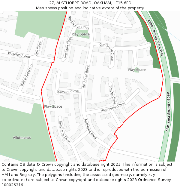 27, ALSTHORPE ROAD, OAKHAM, LE15 6FD: Location map and indicative extent of plot