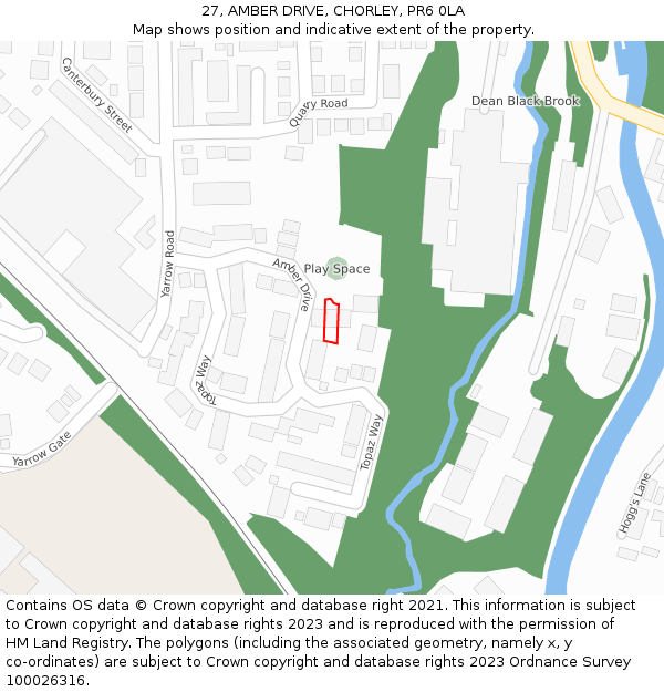 27, AMBER DRIVE, CHORLEY, PR6 0LA: Location map and indicative extent of plot