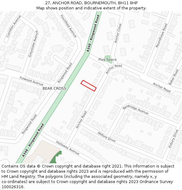 27, ANCHOR ROAD, BOURNEMOUTH, BH11 9HP: Location map and indicative extent of plot