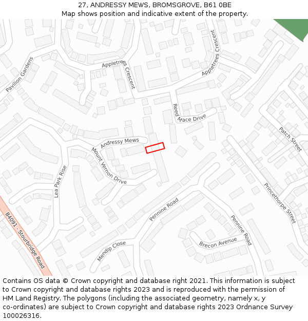 27, ANDRESSY MEWS, BROMSGROVE, B61 0BE: Location map and indicative extent of plot