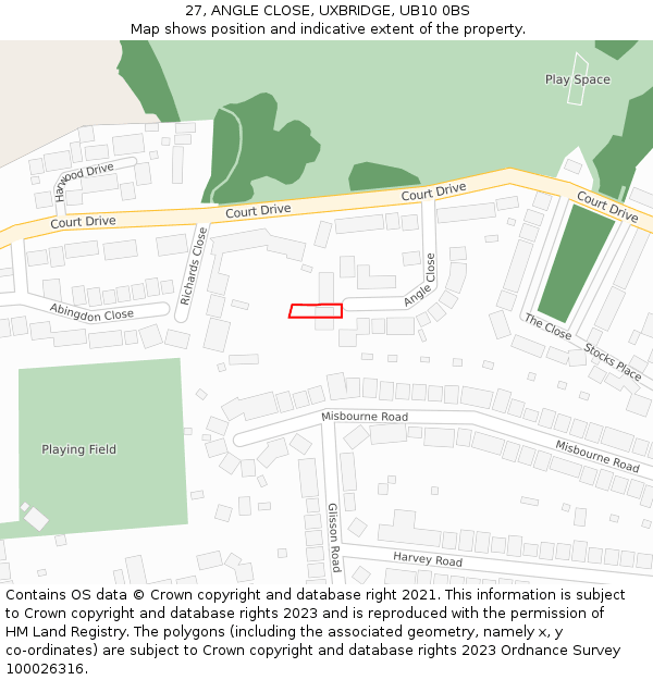 27, ANGLE CLOSE, UXBRIDGE, UB10 0BS: Location map and indicative extent of plot