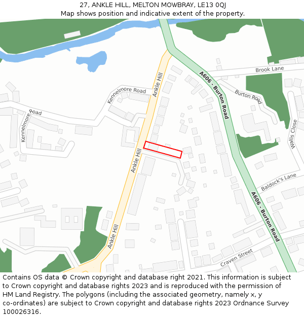 27, ANKLE HILL, MELTON MOWBRAY, LE13 0QJ: Location map and indicative extent of plot