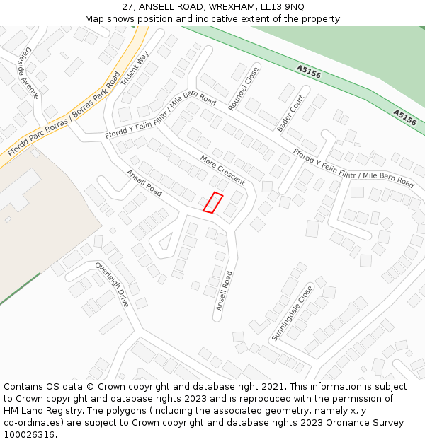 27, ANSELL ROAD, WREXHAM, LL13 9NQ: Location map and indicative extent of plot