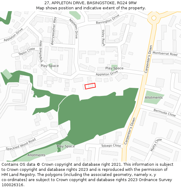 27, APPLETON DRIVE, BASINGSTOKE, RG24 9RW: Location map and indicative extent of plot