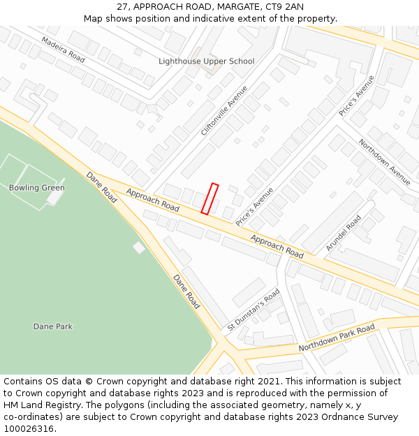 27, APPROACH ROAD, MARGATE, CT9 2AN: Location map and indicative extent of plot