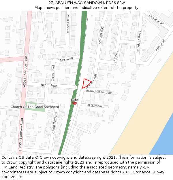 27, ARALUEN WAY, SANDOWN, PO36 8PW: Location map and indicative extent of plot