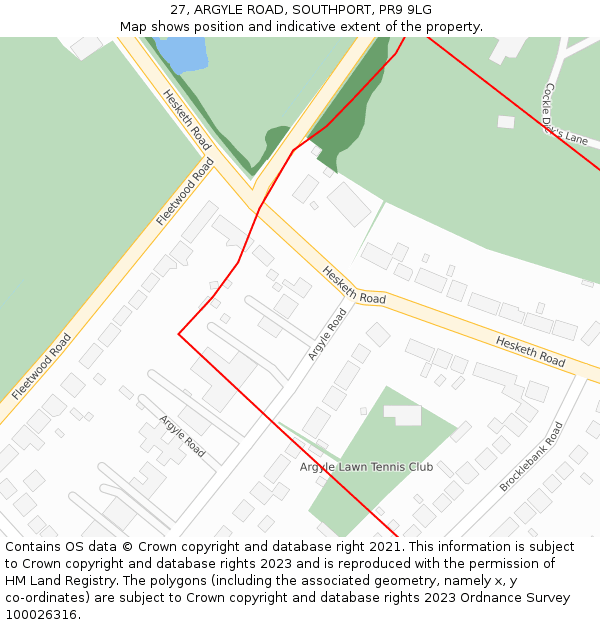 27, ARGYLE ROAD, SOUTHPORT, PR9 9LG: Location map and indicative extent of plot