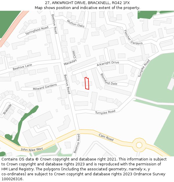 27, ARKWRIGHT DRIVE, BRACKNELL, RG42 1FX: Location map and indicative extent of plot