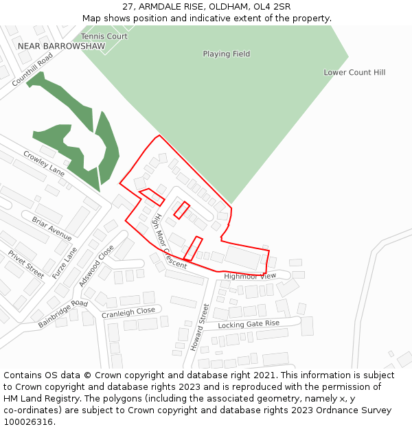 27, ARMDALE RISE, OLDHAM, OL4 2SR: Location map and indicative extent of plot