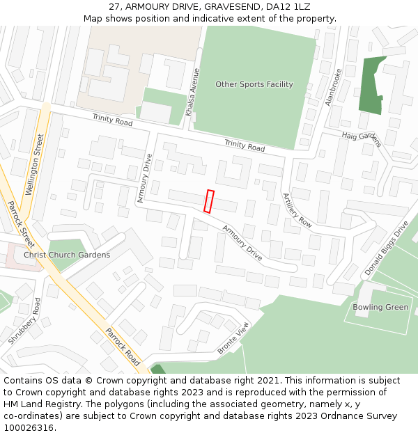 27, ARMOURY DRIVE, GRAVESEND, DA12 1LZ: Location map and indicative extent of plot