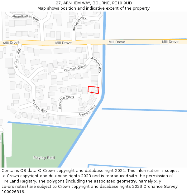 27, ARNHEM WAY, BOURNE, PE10 9UD: Location map and indicative extent of plot