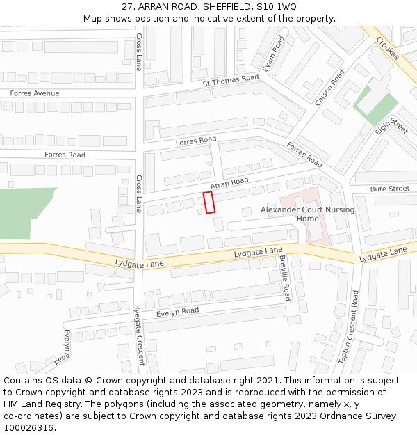 27, ARRAN ROAD, SHEFFIELD, S10 1WQ: Location map and indicative extent of plot