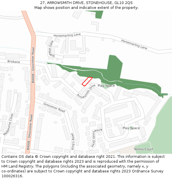 27, ARROWSMITH DRIVE, STONEHOUSE, GL10 2QS: Location map and indicative extent of plot