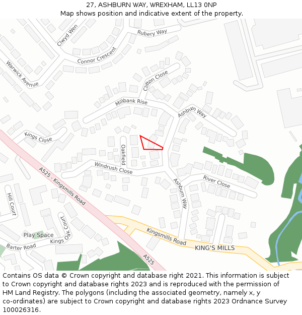 27, ASHBURN WAY, WREXHAM, LL13 0NP: Location map and indicative extent of plot