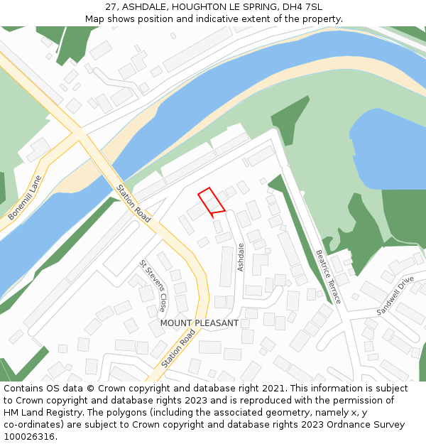 27, ASHDALE, HOUGHTON LE SPRING, DH4 7SL: Location map and indicative extent of plot