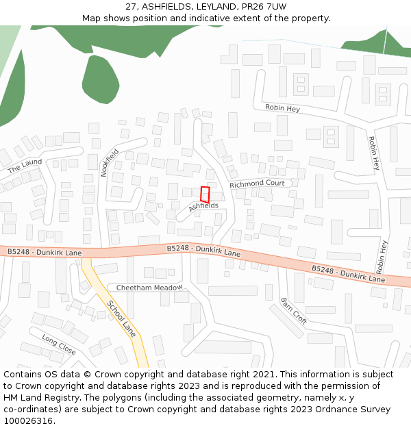 27, ASHFIELDS, LEYLAND, PR26 7UW: Location map and indicative extent of plot