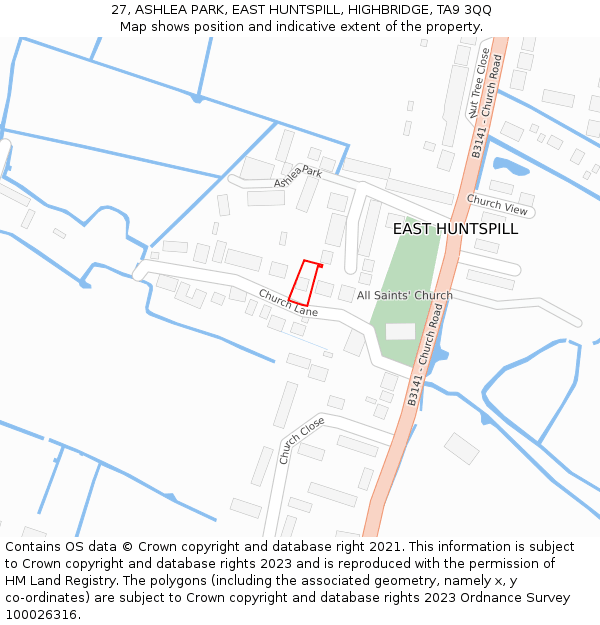 27, ASHLEA PARK, EAST HUNTSPILL, HIGHBRIDGE, TA9 3QQ: Location map and indicative extent of plot