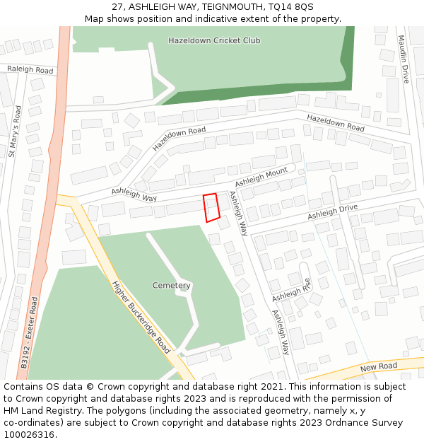 27, ASHLEIGH WAY, TEIGNMOUTH, TQ14 8QS: Location map and indicative extent of plot