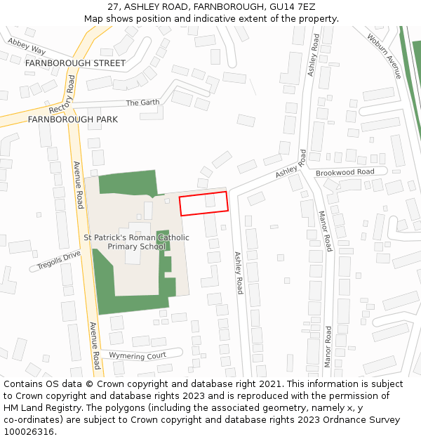 27, ASHLEY ROAD, FARNBOROUGH, GU14 7EZ: Location map and indicative extent of plot