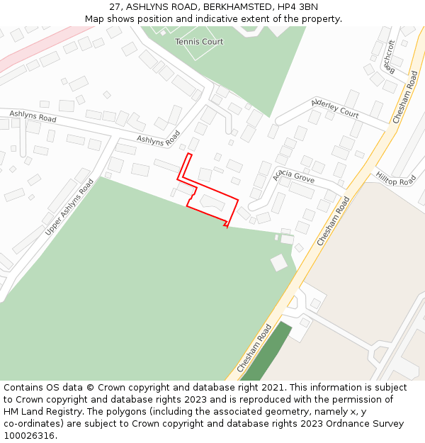 27, ASHLYNS ROAD, BERKHAMSTED, HP4 3BN: Location map and indicative extent of plot