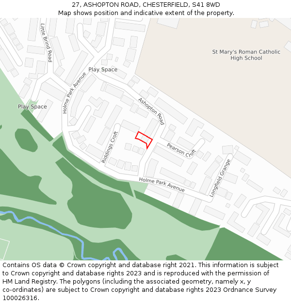 27, ASHOPTON ROAD, CHESTERFIELD, S41 8WD: Location map and indicative extent of plot