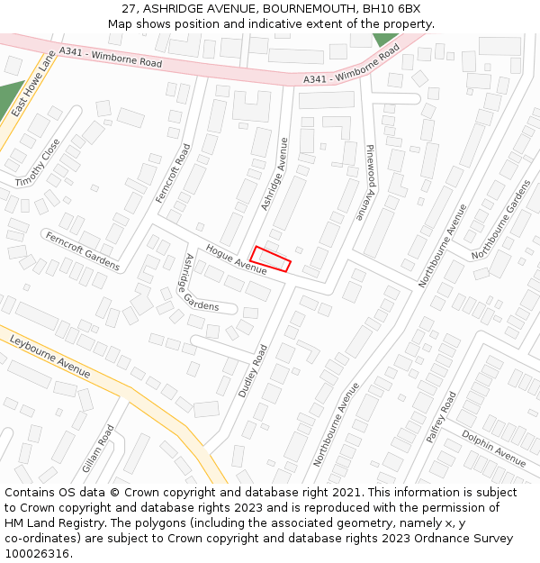 27, ASHRIDGE AVENUE, BOURNEMOUTH, BH10 6BX: Location map and indicative extent of plot