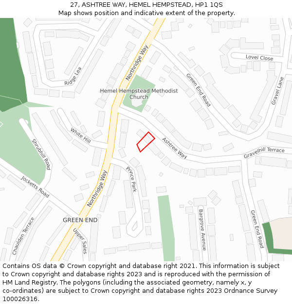 27, ASHTREE WAY, HEMEL HEMPSTEAD, HP1 1QS: Location map and indicative extent of plot