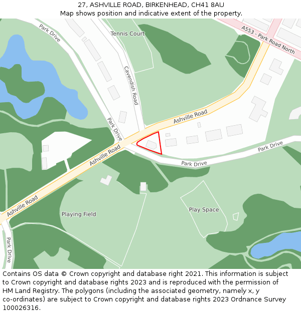 27, ASHVILLE ROAD, BIRKENHEAD, CH41 8AU: Location map and indicative extent of plot