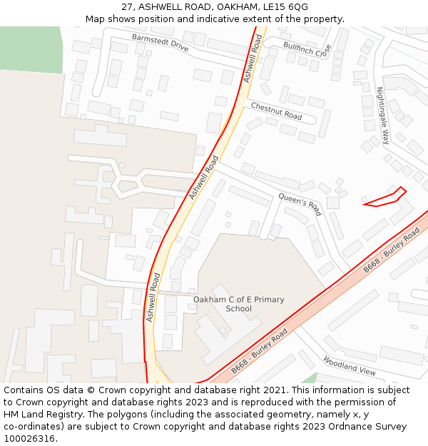 27, ASHWELL ROAD, OAKHAM, LE15 6QG: Location map and indicative extent of plot