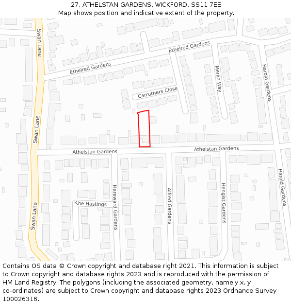 27, ATHELSTAN GARDENS, WICKFORD, SS11 7EE: Location map and indicative extent of plot