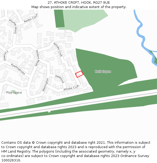 27, ATHOKE CROFT, HOOK, RG27 9UE: Location map and indicative extent of plot