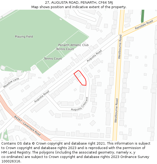 27, AUGUSTA ROAD, PENARTH, CF64 5RJ: Location map and indicative extent of plot