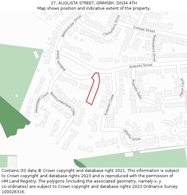 27, AUGUSTA STREET, GRIMSBY, DN34 4TH: Location map and indicative extent of plot