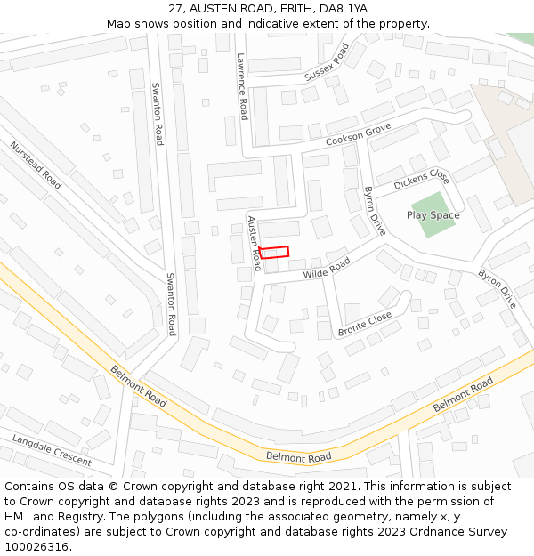 27, AUSTEN ROAD, ERITH, DA8 1YA: Location map and indicative extent of plot